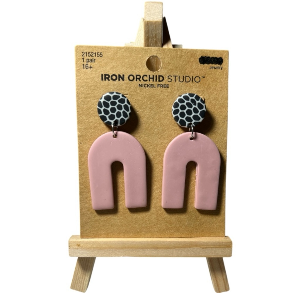 Iron Orchid Studio Matte Pink and Black Arched Earrings